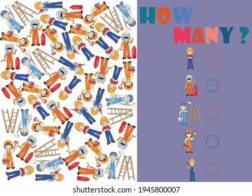 Count the objects on the picture. Cartoon illustration