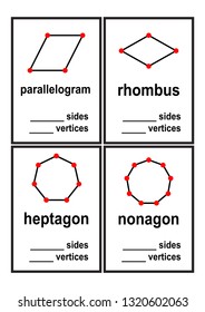 count sides and vertices shapes worksheet for preschool kids vector illustration
