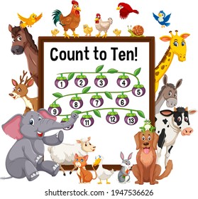 Count to ten board with wild animals illustration