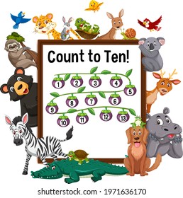 Count to ten board with wild animals illustration