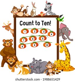 Count to ten board with wild animals illustration