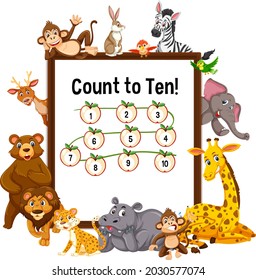 Count to ten board with wild animals illustration