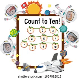 Count to ten number board with many kids in astronaut costumes illustration