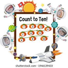 Count to ten number board with many kids in astronaut costume illustration