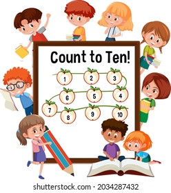 Count to ten number board with many kids doing different activities illustration