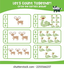 Let’s count together the urials and vipers on this worksheet. Educational printable math worksheet. Math game for children. Vector illustration.