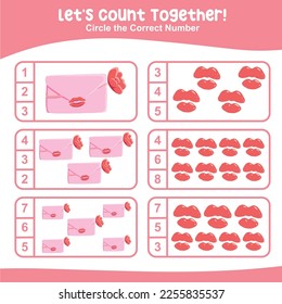 Let’s count together worksheet. Educational printable math worksheet. Math game for children. Vector illustration.