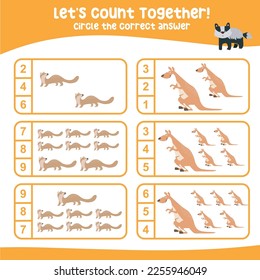 Let’s count together worksheet. Educational printable math worksheet. Math game for children. Vector illustration.