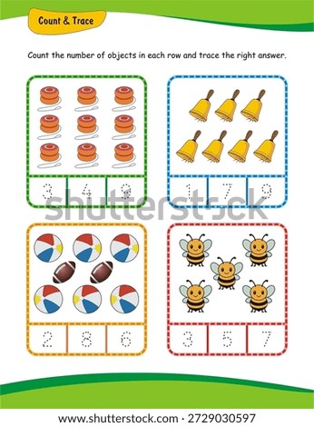 Count and trace number worksheet for kids. Counting 1 to 9, Numbers learning activity.  Counting and writing numbers, Numbers tracing worksheet, mathematics