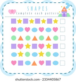 Count and write the number. Learn shapes and geometric figures. Preschool or kindergarten math worksheet. Vector illustration