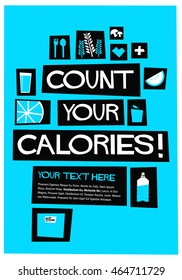 Count Your Calories! (Flat Style Vector Illustration Fitness and Health Quote Poster Design) With Text Box