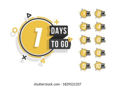 Countdown 1 to 10, days to go label or emblem can be used for promotion, sale, landing page, template, ui, web, mobile app, poster, banner, flyer. Set of number days left countdown. Vector.