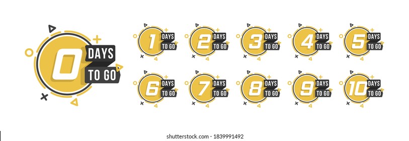 Countdown 1 to 10, days to go label or emblem can be used for promotion, sale, landing page, template, ui, web, mobile app, poster, banner, flyer. Set of number days left countdown. Vector.