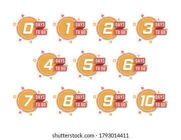 Countdown 1 to 10, days left label or emblem can be used for promotion, sale, landing page, template, ui, web, mobile app, poster, banner, flyer. Set of number days to go countdown. Vector.