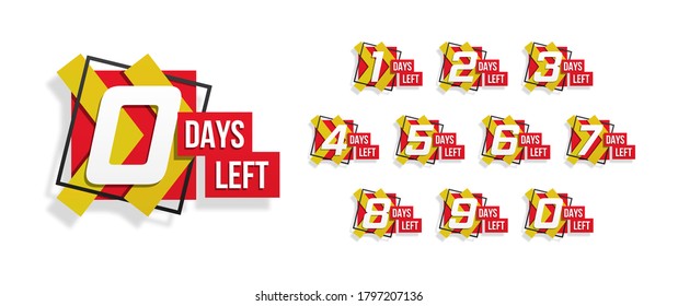 Countdown 1 to 10, days left label or emblem can be used for promotion, sale, landing page, template, ui, web, mobile app, poster, banner, flyer. Set of number time left countdown. Vector illustration