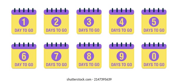 Countdown 1, 2, 3, 4, 5, 6, 7, 8, 9, 0 days to go. Countdown timer. Calendar icon. Time icon. Count time sale. Vector stock