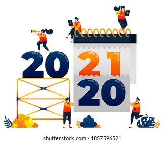 Countdown of 2020 to 2021 with theme of removal of last years calendar. Vector illustration concept can be use for landing page, template, ui ux, web, mobile app, poster, banner, website, flyer