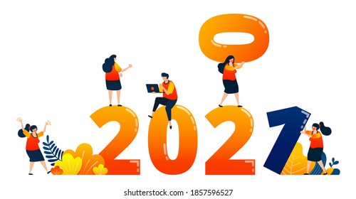 Countdown of 2020 to 2021 with theme of teamwork in the following year. Vector illustration concept can be use for landing page, template, ui ux, web, mobile app, poster, banner, website, flyer