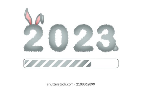 Countdown 2023. Year of rabbit. Progress of booting New year. Vector illustration isolated on white background.