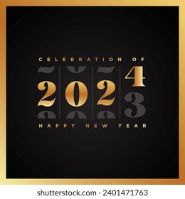 Countdown 2024 scrolling golden text happy new year wishes on dark background. new year wallpaper 2023, bye 2023