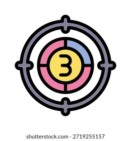 Countdown und Erreichen Ziel Vektorgrafik, Gefüllte Stil Ziel Symbol