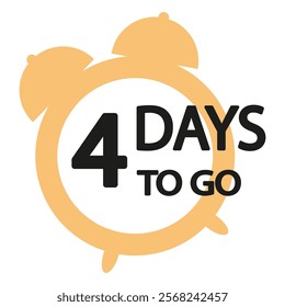 Countdown alarm icon. Number 4 is bold. Four days to go. Yellow and black vector.