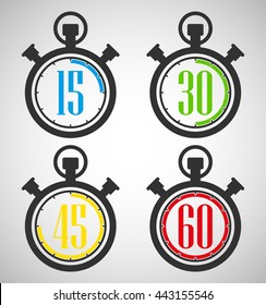 Countdown. Analog timer icons set, vector illustration, Clock picture, watch icon
