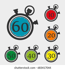 Countdown. Analog timer icons set, vector illustration, Clock picture, watch icon