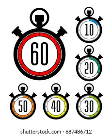 Countdown. Analog timer icons set, vector illustration, Clock picture, watch icon