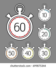 Countdown. Analog timer icons set, vector illustration, Clock picture, watch icon