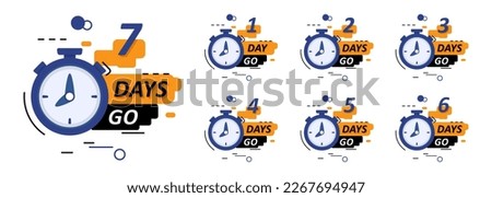 Countdown announcement message days to go with stopwatch in a flat design
