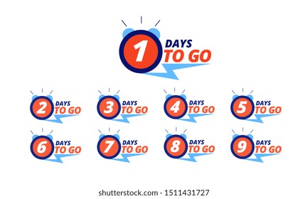 Countdown badges. Days to go sale labels with day left numbers. Product limited promo, big deal offer vector announcement stickers set