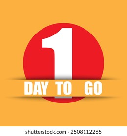 Countdown banner icon. Bold number one. 1 day to go text. Red circle background.