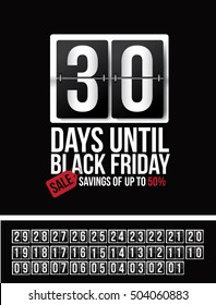 Countdown to Black Friday sale flip numbers template with numbers 01 through 30. EPS 10 vector.