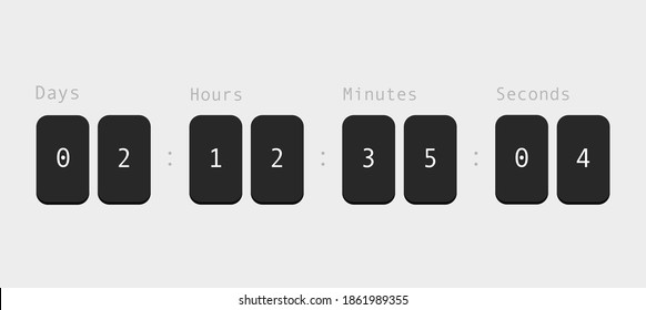Countdown black. Hour and minute counter with seconds display scoreboard remaining time before grand event arrival of new year and information about last time of vector discounts.