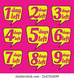 countdown. bright yellow signs indicating the remaining days on a pink background. for example, 5 days left. vector illustration