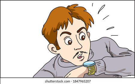 Countdown, a business man looks at his watch, vector illustration