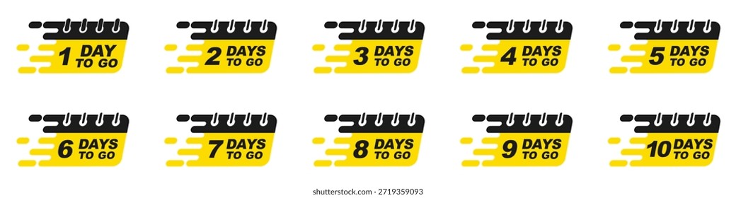 Countdown calendar badges showing days to go. Deadline reminder labels for events promotions and launches