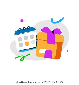 countdown calendar, gift box, and floating ribbons, for teasing upcoming events, special giveaways, promotional campaigns, announcing exciting rewards or limited time offers concept illustration