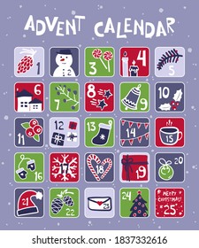 Countdown to Christmas advent calendar with cute Christmas stamp