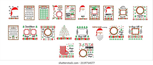 Countdown to Christmas calendar with cartoon Santa Claus. Merry Christmas. Vector illustration on white background