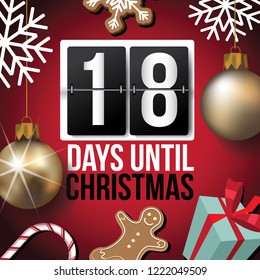 Countdown to Christmas flip number advent calendar with flat lay Christmas items. EPS 10 vector illustration. Day 18.
