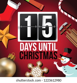 Countdown to Christmas flip number advent calendar with flat lay Christmas items. EPS 10 vector illustration. Day 15.