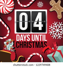 Countdown to Christmas flip number advent calendar with flat lay Christmas items. EPS 10 vector illustration. Day 4.