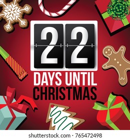 Countdown to Christmas flip number advent calendar with flat lay Christmas items. EPS 10 vector illustration. Day 22.