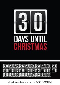 Countdown to Christmas flip numbers template with numbers 01 through 30. EPS 10 vector.