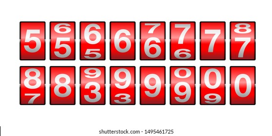 Countdown clock from 5 to 0 - red mechanical rotation counter display - time remaining animation