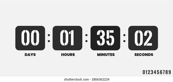 Countdown clock. Counter timer clocks counts day digital down watch numeric minute coming score hour display web page.