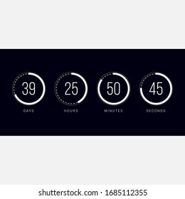 Countdown clock counter timer design template. Vector digital count down circle board with circle time remaining.