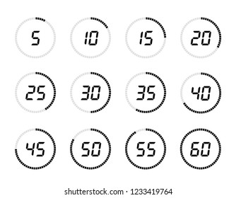 Countdown clock counter timer. Set digital timer, stopwatch vector icon, clock and watch, timer, countdown symbol on white isolated background - stock vector.